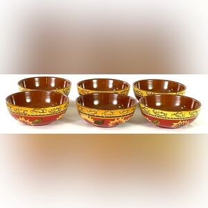 Pier 1 ,Sunflower, hand painted 6” Terracotta cereal/soup Bowls -set of six